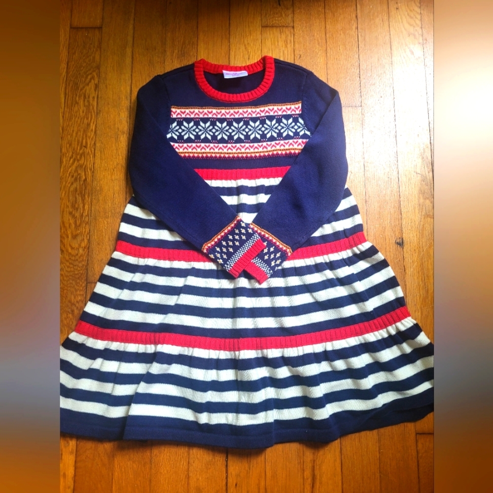 Hanna Andersson Navy and Red Knit Dress with Snowflake Pattern Size 110 / US 5